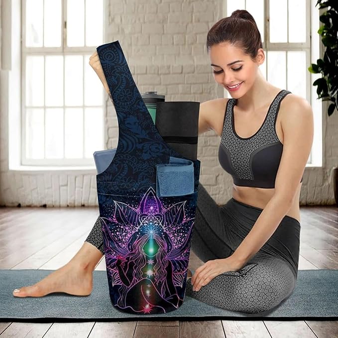saniwu Yoga Mat Bag Carrier for Women with Side Large Pocket Durable Linen Workout Gym Travel Storage Pilates Mats