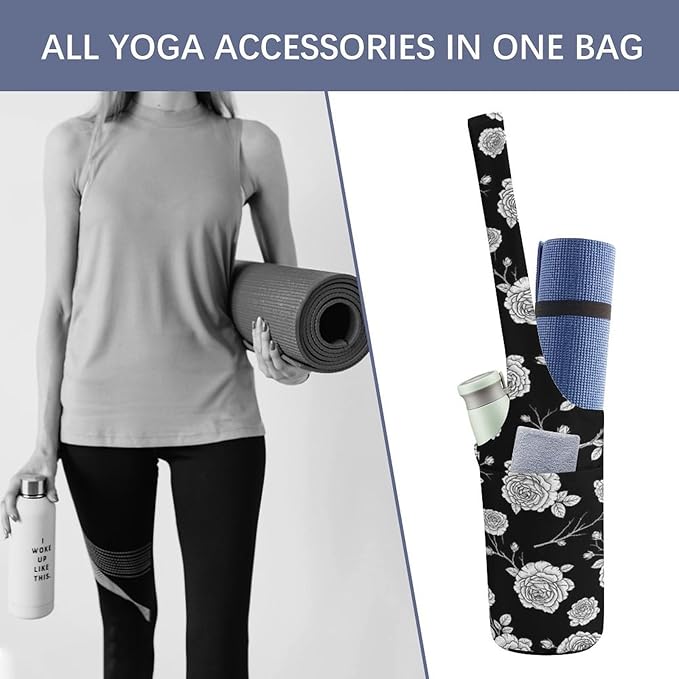 Meaudiwes Yoga Mat Bag for Women, Stylish Yoga Mat Tote Sling Carrier Bag, Long Strap Exercise Mats Totes Sport Storage Bag