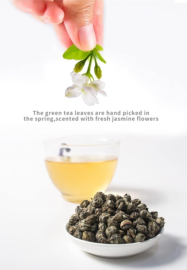 TIAN HU SHAN Jasmine Dragon Pearls Green Tea Loose Leaf 4 Ounce (Pack of 4) 114g*4tins