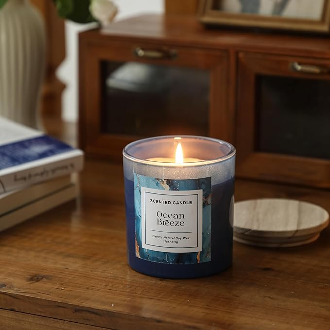 Ocean Breeze Candle,Spring & Summer Scented Candle,Natural Soy Wax Candles for Home Scented,Candle Gift for Women Men,8.5oz