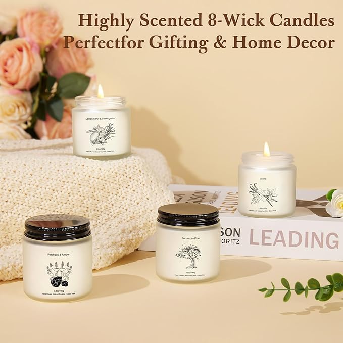 Holiday Winter Candles Gift Set,8 Pack Long Lasting Soy Candles for Home,Natural Aromatherapy Candles with Relaxing Scents,Perfect Spa Gifts for Women