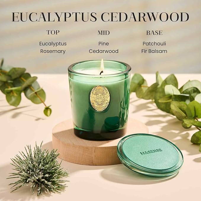 M&SENSE Natural Soy Candle | Eucalyptus Cedarwood& Emerald Green | 9.2 oz, 50H Burn Time | Luxury Scented Candle for Relaxation, Gifting, Home Décor | Ideal for Bedroom, Office, Party Ambiance