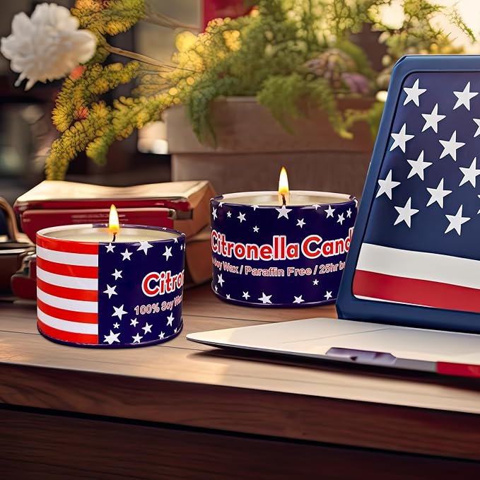 4 Pack 4 Oz 25 Hour Outdoor Citronella Candles, 100% Soy, for Patio, Table Decor, Camping Accessories, Independence Day Party