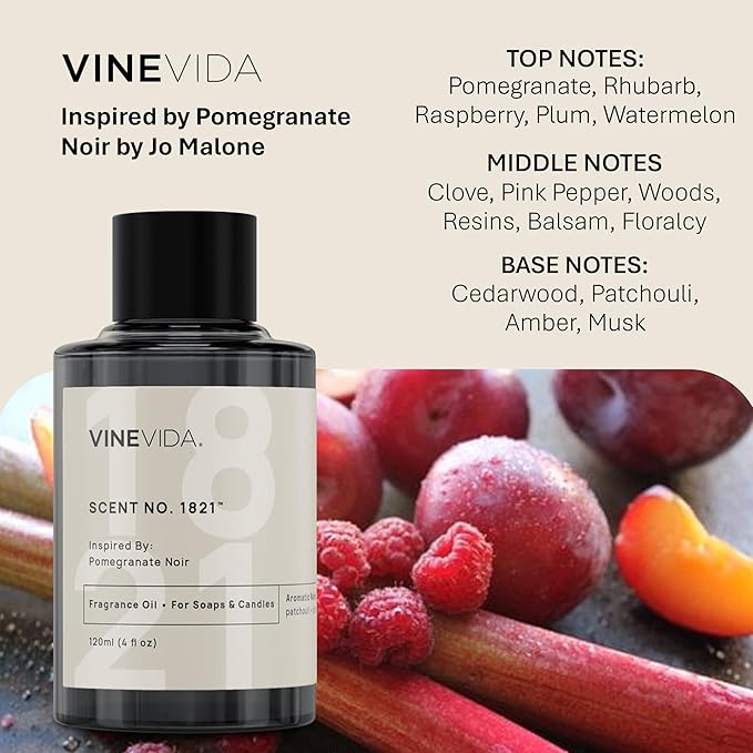 VINEVIDA [120mL] Pomegranate Noir Fragrance Oil for Candle Making - Natural Candle Oil Scents - Soap Making Essential Oil - Made in USA