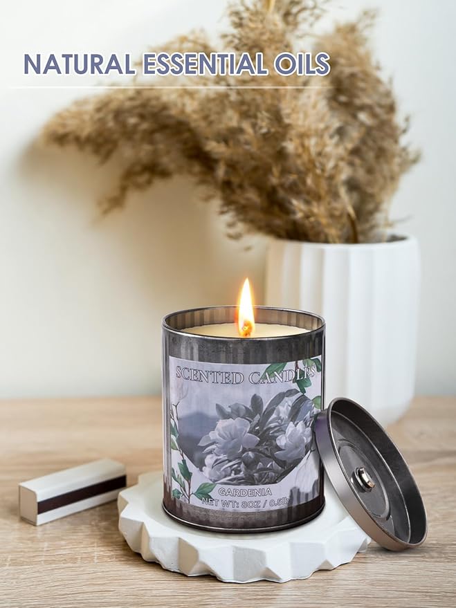 Candles for Home Scented, 8oz Soy Wax Candle, 50 Hours Burn Time, Gardenia Aromatherapy Candles, Ideal for Birthday, Mother's Day, Christmas Gift