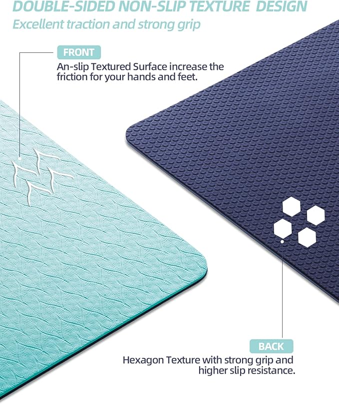COOLMOON Yoga Mat Non Slip, Anti-Tear 1/4 Thick TPE Yoga Mats for Women and Men, 72"x24" Exercise & Fitness Mat with Carrying Strap, Workout Mats for Yoga, Pilates and Floor Exercise