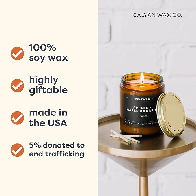 Calyan Wax Co. Passionfruit & Ginger Scented Candle - 57 Hour Burn - Luxury Non Toxic Soy Wax Candles - Long Lasting Amber Glass Jar Candle for Home - 7.2oz