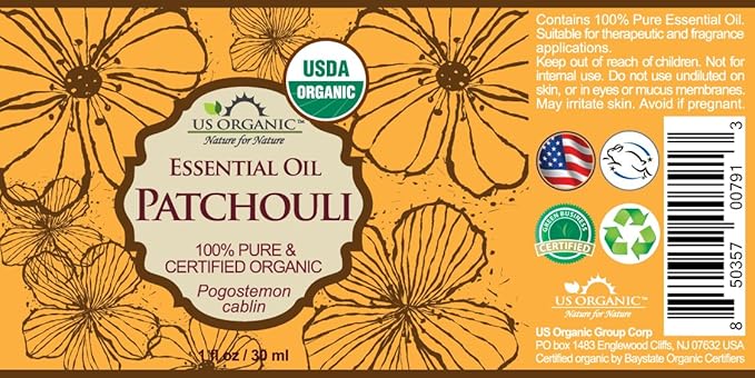 US Organic 100% Pure Patchouli Essential Oil - USDA Certified Organic, Steam Distilled - W/Euro droppers (More Size Variations Available) (30 ml / 1 fl oz)
