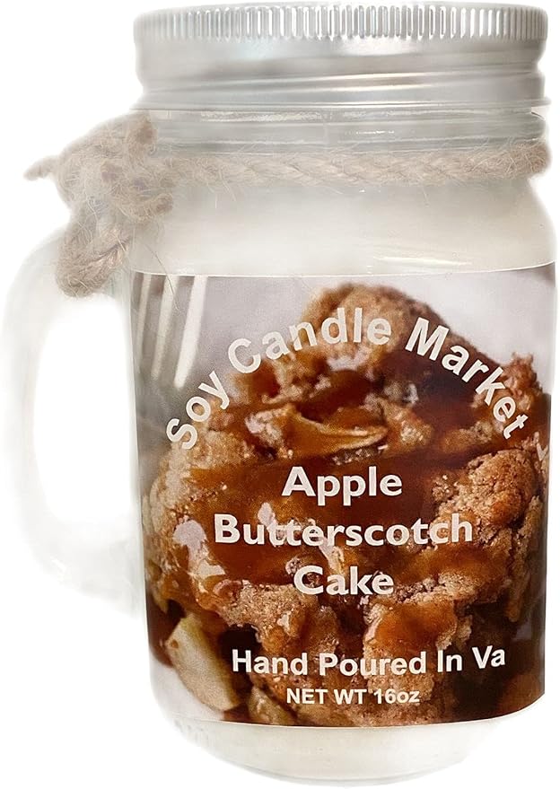 Soy Scented Candles | Handmade & Highly Aromatic Candles Burns Upto 85 Hours in Glass Jar - Perfect for Home Decor, Wedding, Birthday, Dinner (Applebutter Scotch Cake, 16 oz)