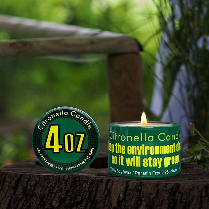 Green Strong Citronella Candles Outdoor, 4 Pack, 4 Oz, Outdoor Candles for Patio & Gardens Decor, Camping Accessories, Forests, Meadows, Mountain Campsites