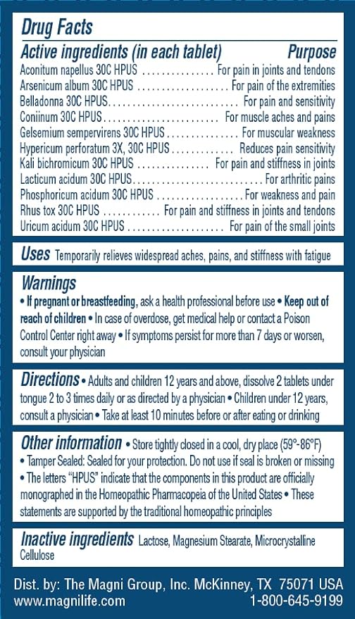 MagniLife Fibromyalgia Support, 125 Count, Homeopathic Pain Reliever for Arthritis, Muscle Aches, Weakness & Sensitivity, Targeted Pain & Stiffness Relief, Quick-Dissolving Fast-Acting Tablets
