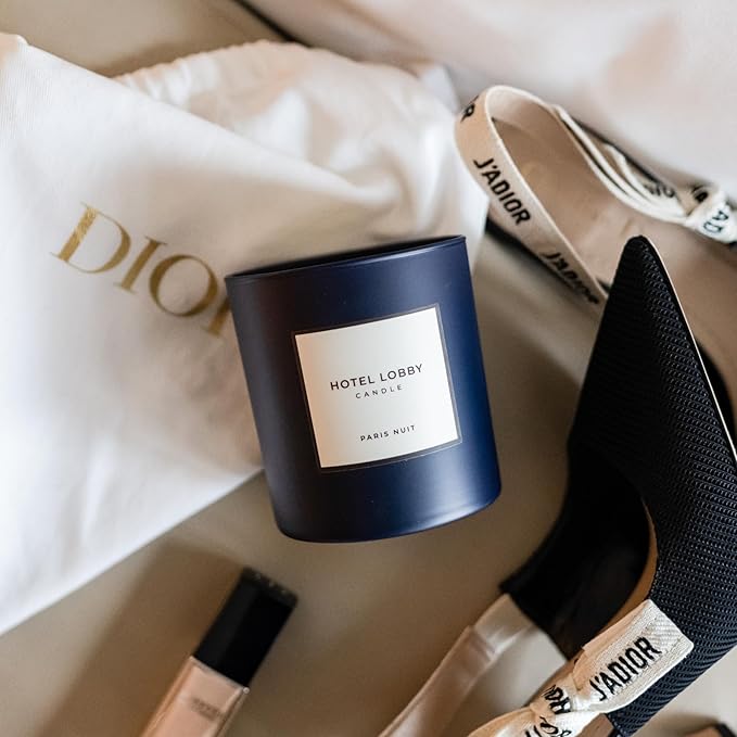 Hotel Lobby Paris Nuit Candle – Luxury Hand-Poured 9.75oz 100% Soy Wax with Black Musk, Wood, Rum, Mahogany, and Tobacco – Paraffin-Free, Infused with Essential Oils, 65-Hour Clean Non-Toxic Burn