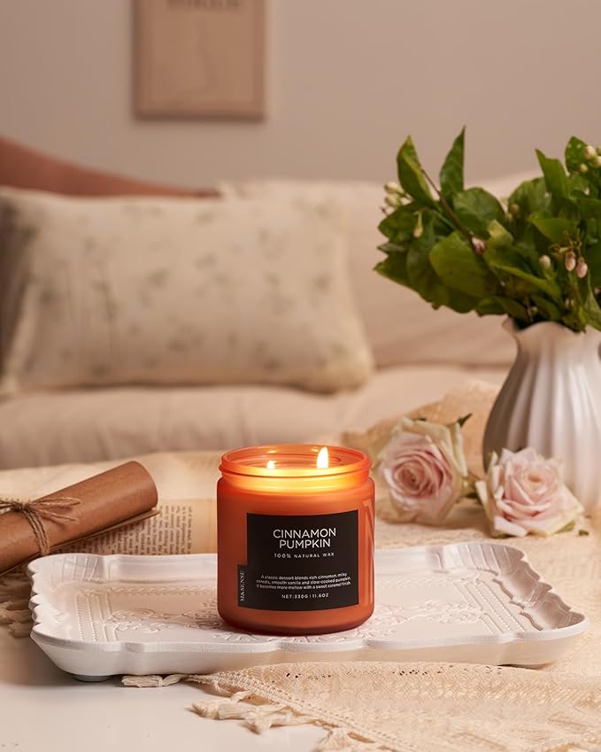 M&SENSE Cinnamon Pumpkin Fall Scented Candles for Home, 11.6oz Soy Natural Candles 70 Hours Long Lasting Slow Burning Autumn Candle Gifts for Thanksgiving