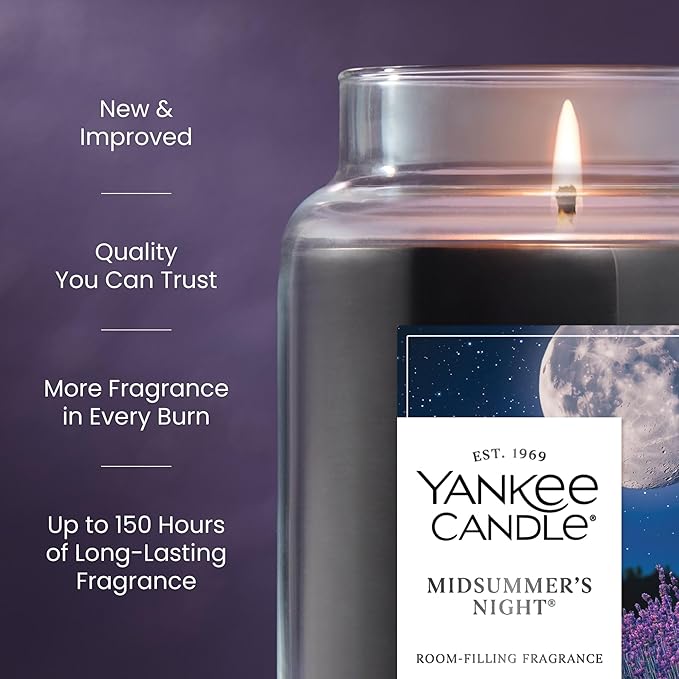 Yankee Candle Mid Summer's Night, Scented Candle, 22oz Large Jar with up to 150 Hour Burn, Giftable