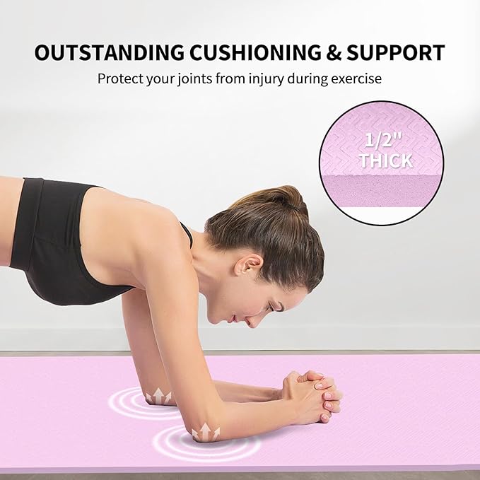 Hatha Yoga Extra Long TPE Yoga Mat 79" x 40” x 1/2" Thick Non-slip Exercise Mat for Home Gym Use, Yoga, Pilates, Fitness & Workouts