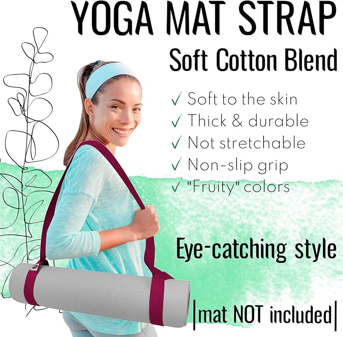 TECEUM Yoga Mat Strap – 30+ Colors – Adjustable Mat Holder Sling Carrier for All Mats [Mat Not Included]