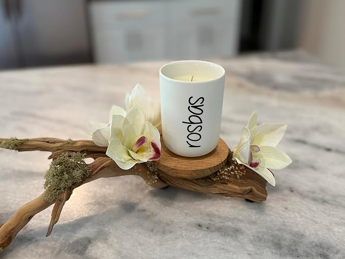 Rosbas Fraser Fir Scented Candle, Natural Soy Wax, White Ceramic Jar, 8 oz, Cotton Wick, Long Burn, Non-Toxic, Handmade in USA, Gift Box
