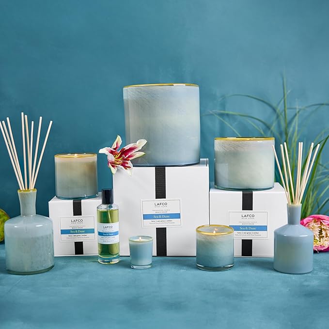 LAFCO New York 3-Wick Candle, Sea & Dune - 30 oz - 120-Hour Burn Time - Reusable, Hand Blown Glass Vessel - Made in The USA