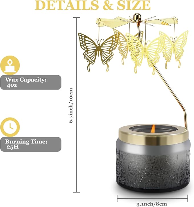 Butterfly Gifts for Women, Rotatable Candle Gifts, Vanilla Cream Scented Candles Anniversary Christmas Thanksgiving, Unique Butterfly Best Girl, Friends,Mom, Gray