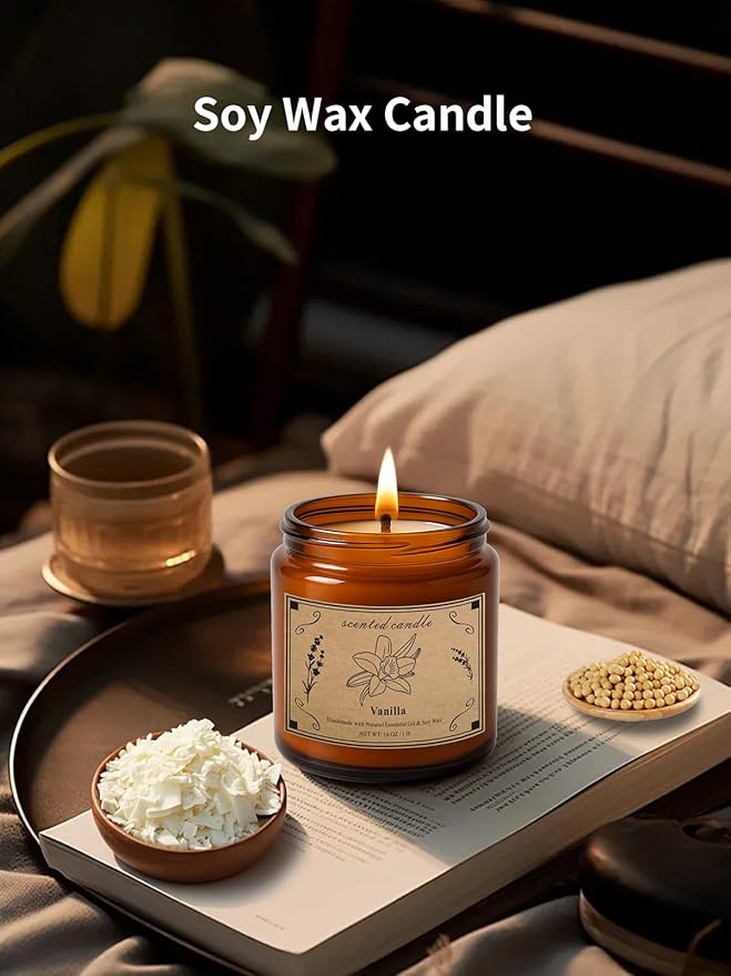 Scented Candles for Home, 16oz Large Amber Jar Scented Candle – Vanilla Soy Wax Candle with 100 Hour Burn Time, Long Lasting Aromatherapy Candle for Relaxing Home Fragrance & Gift Giving