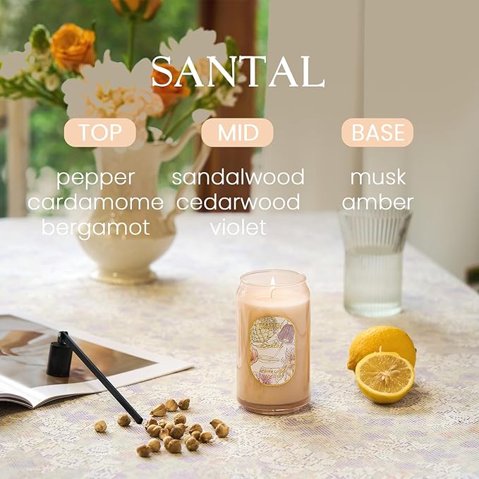 M&SENSE Santal Candles for Home Scented, 10.6 Oz Soy Wax Candles Non Toxic Jar Candle Up to 60 Hours Long Burning Home Fragrance Gift for Stress Relief, Meditation, Yoga