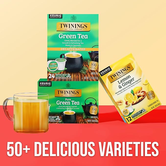 Twinings Decaffeinated Green Tea K-Cup Pods for Keurig, 24 Count (Pack of 1), Smooth Flavour, Enticing Aroma, Enjoy Hot or Iced