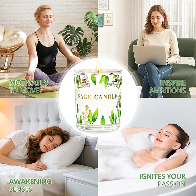 Candles, 3 Pack Sage Candle for Cleansing House Negative Energy, Scented Candles Gifts Set for Women, Crystal Candle Clearance with Crystal Healing Stones, Alternative to Smudge Sticks, Relax & Mind