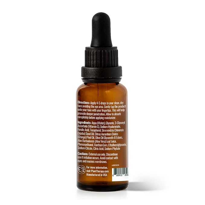 Plant Therapy Vitamin C Face Serum & Hyaluronic Acid, Anti-Aging Serum with Ferulic Acid, Vitamin E, Serum for Fine Lines & Wrinkles, 1 oz
