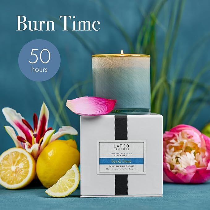 LAFCO New York Classic Candle, Sea & Dune - Pack of 2, 6.5 oz - 50-Hour Burn Time - Reusable, Hand Blown Glass Vessel - Made in The USA