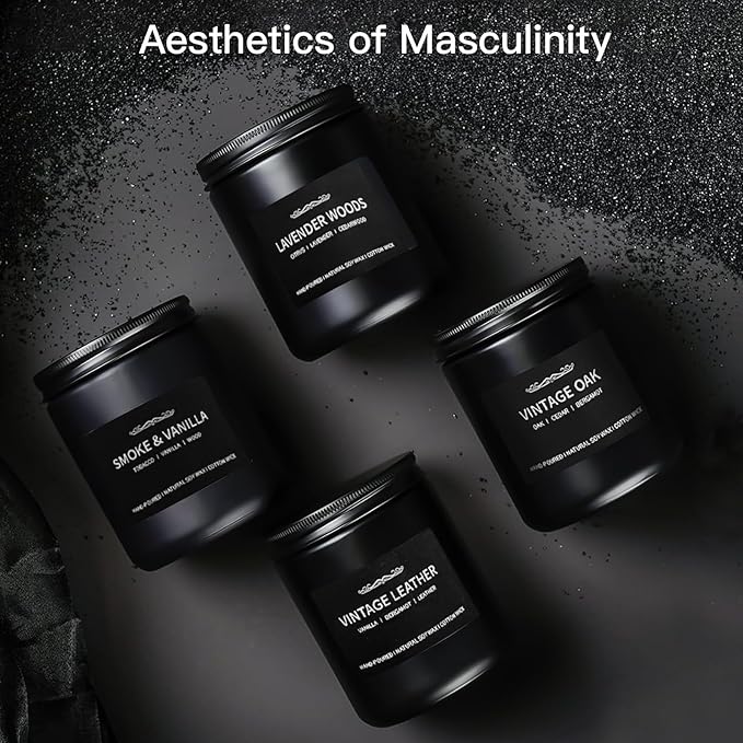 Scented Candle Set, Men Candle Set, Scented Candles for Home, Gifts for Men, 28 oz 200 Hour Burn Time,4 Pack Manly Gifts Soy Candles of Cedar Oakmoss/Pine&Clove/Patchouli/Sandal Wood