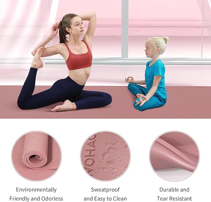 WOHAO Extra Wide & Thick 8mm Yoga Mat, 72"x31.5" Large Non Slip Exercise Mat, Premium POE Material for Superior Cushioning & Stability, with Strap for Home Gym, Pilates