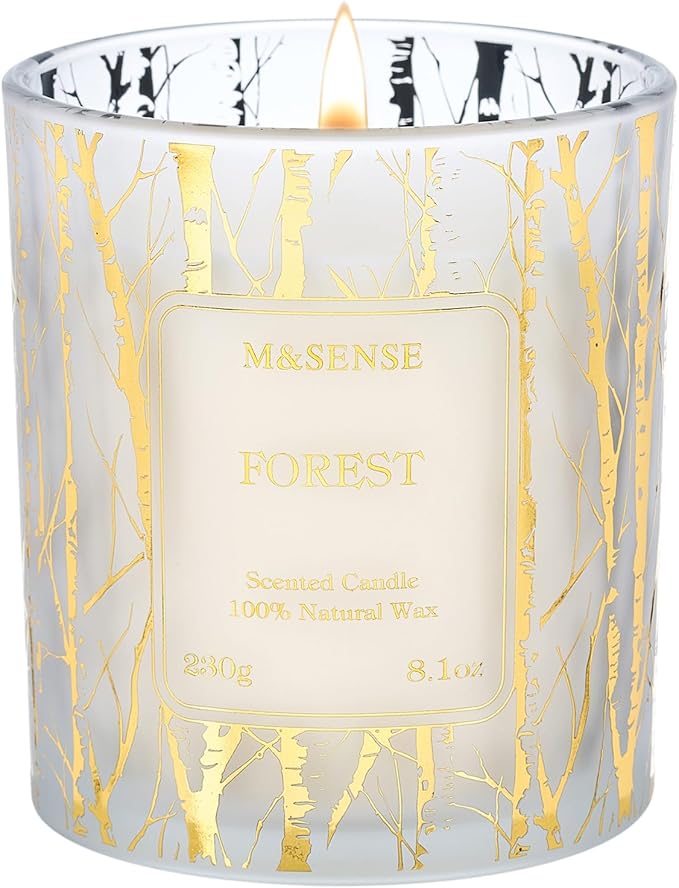 M&SENSE Forest Scented Vegan Soy Candles, 8.1oz 42-Hour Slow Burning Non Toxic, Winter Aromatherapy Candle for Bathtub Calming, Home Fragrance Housewarming New Year Gifts