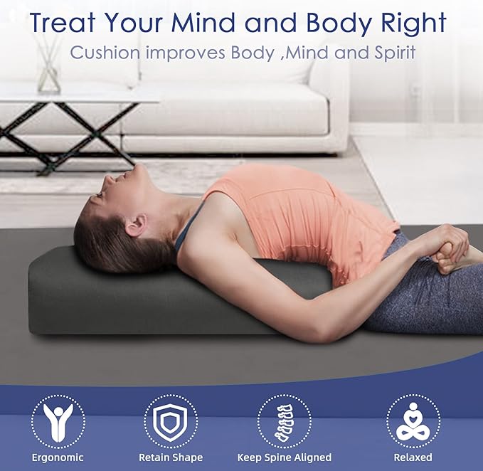 FelizMax Organic Buckwheat Bolster (24X10.5X5.5 in) Supportive Rectangular Meditation Pillow 100% Cotton Cover Yoga Pillow