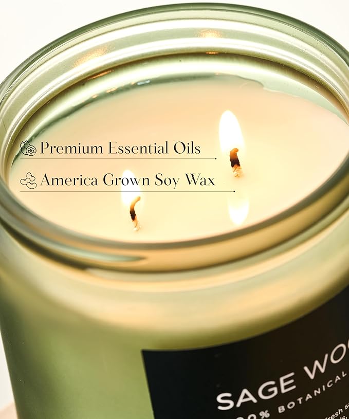 M&SENSE Sage Wood Scented Candle, 11.6oz 70 Hours Long Lasting Clean Non Toxic All Natural Soy Wax Candle for Relaxing & Stress Relief, 2 Wick Home Fragrance Gifts for Home Decor