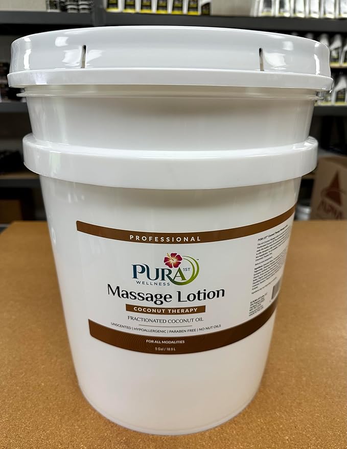 Coconut Therapy 5 Gallon Massage Lotion, Coconut Oil, Professional, Massage Therapy, Deep Tissue, Unscented, Natural Ingredients, Skin Hydrating, Moisturizing, Muscle Relief, for Bruising