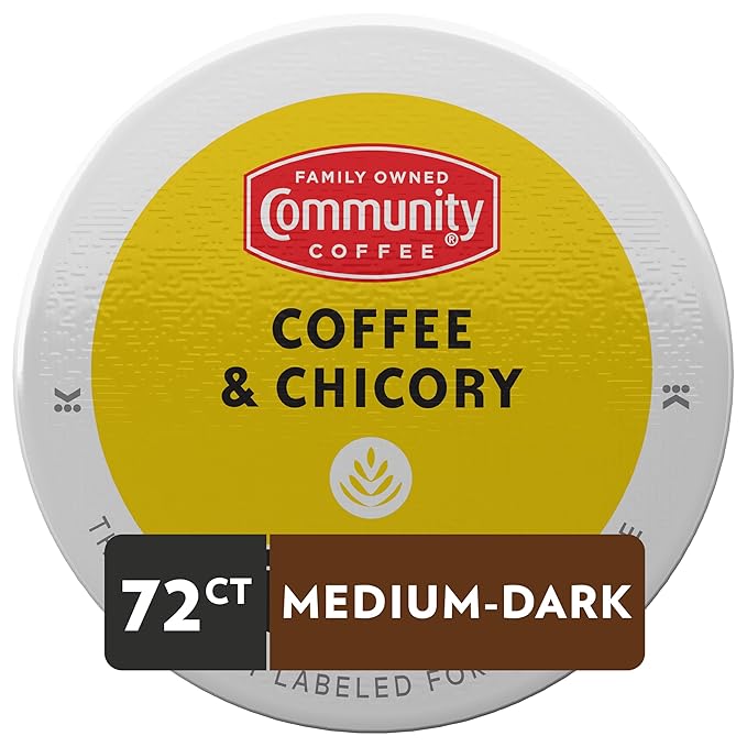 Community Coffee & Chicory 72 Count Coffee Pods, Dark Roast, Compatible with Keurig 2.0 K-Cup Brewers, 12 Count (Pack of 6)