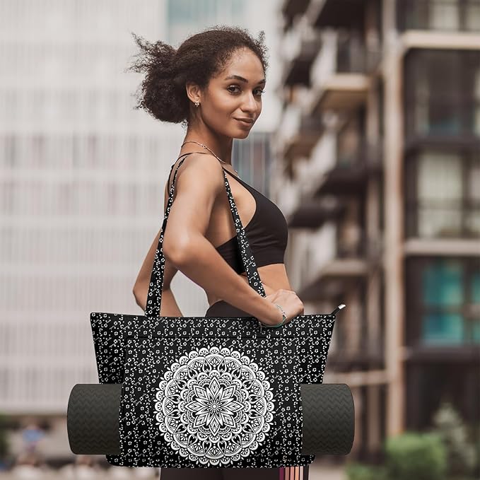 Adalore Women's Yoga Bag with Yoga Mat Carrier - Large Mat Pocket Fitness Tote for Pilates, Gym, Travel, Office & Beach