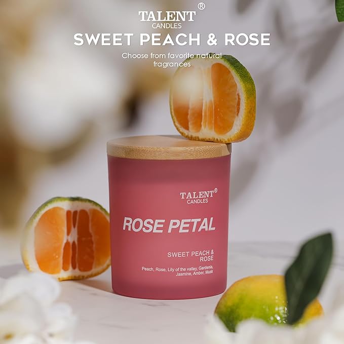 Candles for Home Scented, Natural Soy Wax, Scented Candle Stress Relief and Relaxation, Sweet Peach & Rose, Medium Jar, Ideal for Home and Bedroom Decor
