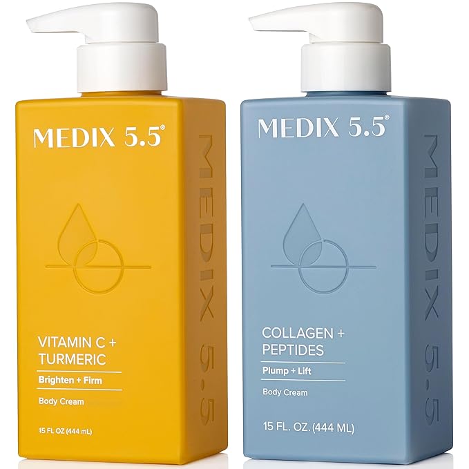 Medix 5.5 Vitamin C Lotion + Collagen Cream Anti Aging Moisturizer Skincare Set, Collagen Lotion Targets Wrinkles, Sagging Skin, Crepey Skin, Vitamin C Cream Brightens & Hydrates Dry Skin, Bundle
