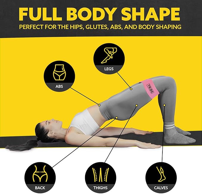 Tribe Lifting Fabric Resistance Bands for Glutes & Legs | 5 Fabric Workout Bands Set | Thick Booty Bands for Squats, Lunges, Hip Training, Physical Therapy & Home Workouts