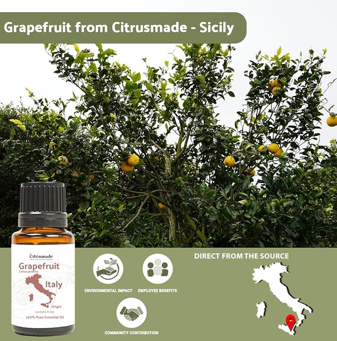 Grapefruit Essential Oil - Direct from Citrusmade in Sicily - Natural Aceite de Pomelo for Skin and Energy - Aromatherapy | 100% Pure Therapeutic Grade (15ml)