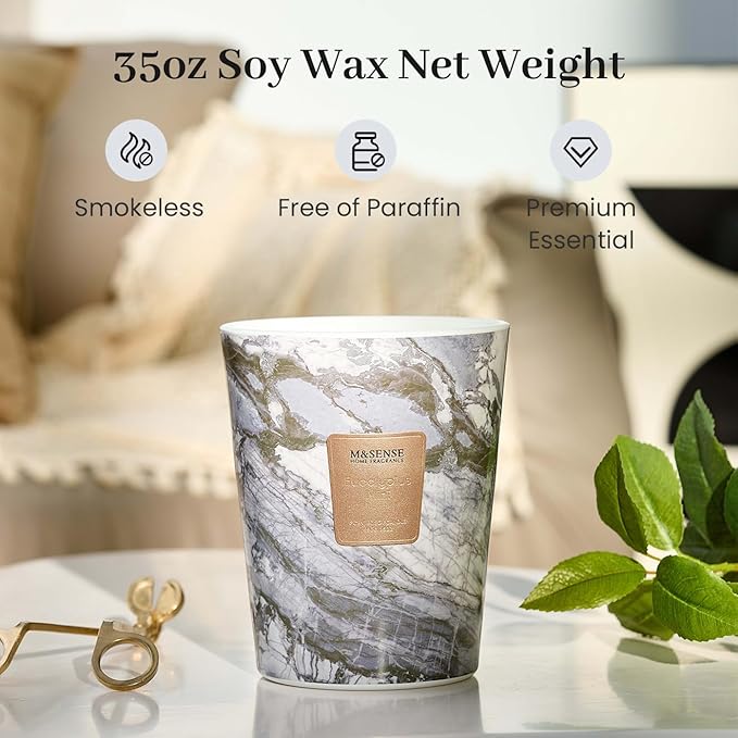M&SENSE Extra Large Candle 35oz 150H EucalyptusMint Scented Candle, 3 Wick Highly Scented Jar Candle, XL Candles Gift for Stress Relief, Meditation, Yoga