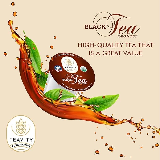 Organic Black Tea Pods for Keurig - Naturally Caffeinated Unsweetened Black Tea Pods by Teavity (24 Tea Pods)