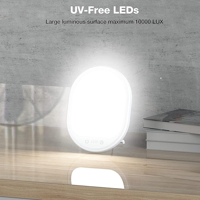 UV-Free 10000 Lux Daylight Lamp - Touch Control with 3 Brightness Levels & 4 Timer Functions, Large Surface & Rotatable Stand for Home/Office
