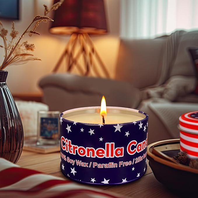 4 Pack 4 Oz 25 Hour Outdoor Citronella Candles, 100% Soy, for Patio, Table Decor, Camping Accessories, Independence Day Party