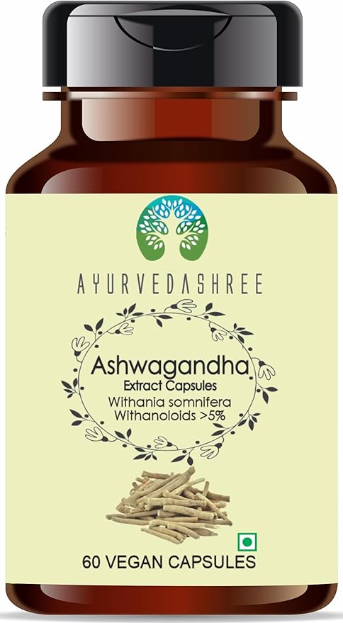Ashwagandha Root Extract 500mg - 60 Vegetarian Capsules | Withania Somnifera Withanoloids | All Natural | 100% Vegan | Gluten-Free.