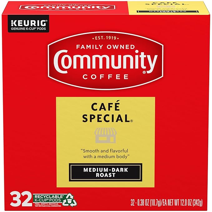 Community Coffee Café Special, Medium-Dark Roast, Single-Serve Keurig K-Cup Pods, 32 Count (Pack of 4)