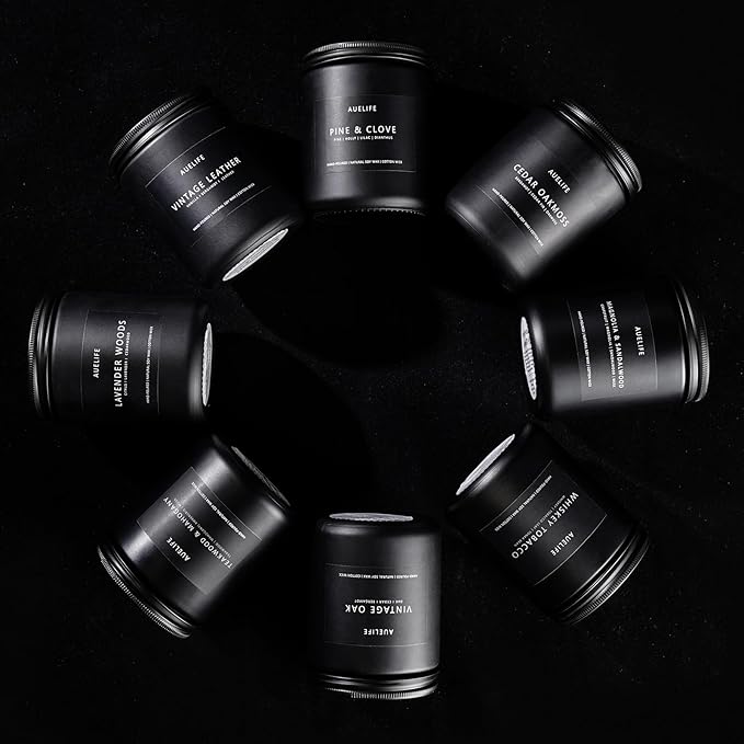 Scented Candles Set | Men Candle Set, Scented Candles for Home, Gifts for Men Aromatherapy Gift Set - 4 Pack Manly Gifts for Dad Fathers Day, Soy Candle of Leather/Smoke & Vanilla/Oak/Lavender