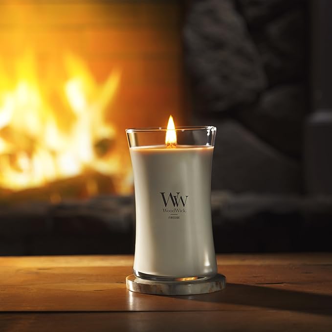 WoodWick Large Hourglass Fireside Candle Premium Soy Blend Wax Crackles as it burns Perfect for Gifting