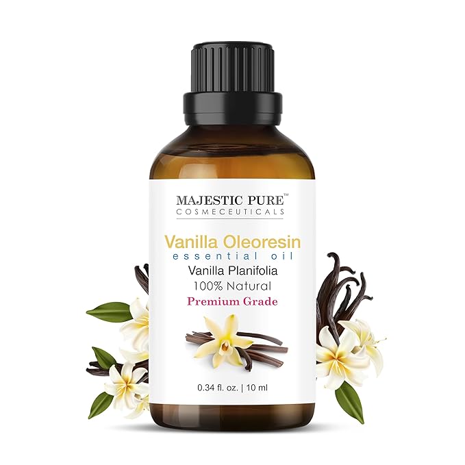 Majestic Pure Essential Oil with Glass Dropper - 100% Pure and Natural - Essential Oils for Diffuser, Aromatherapy, Soap and Candle Making, Vanilla Essential Oil, Vanilla Oil, 0.3 Fl Oz
